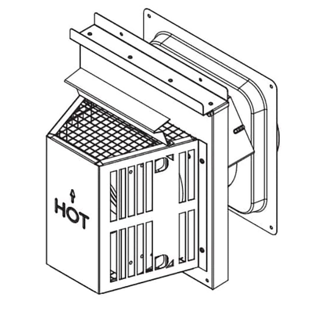 Horizontal high-wind trapezoid termination cap, metal duct cover with flanged sides