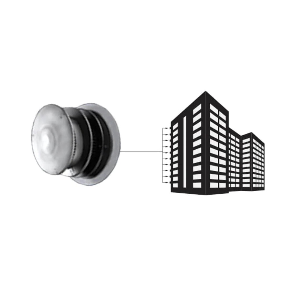 Stainless steel termination cap with ribbed black bands, side profile