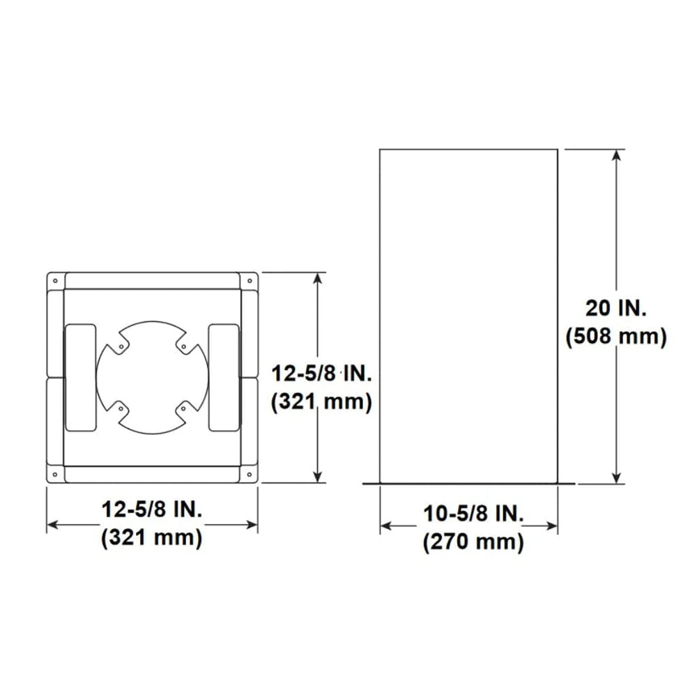 Roof deck underside insulation shield panel diagram with side frame and center cutout.