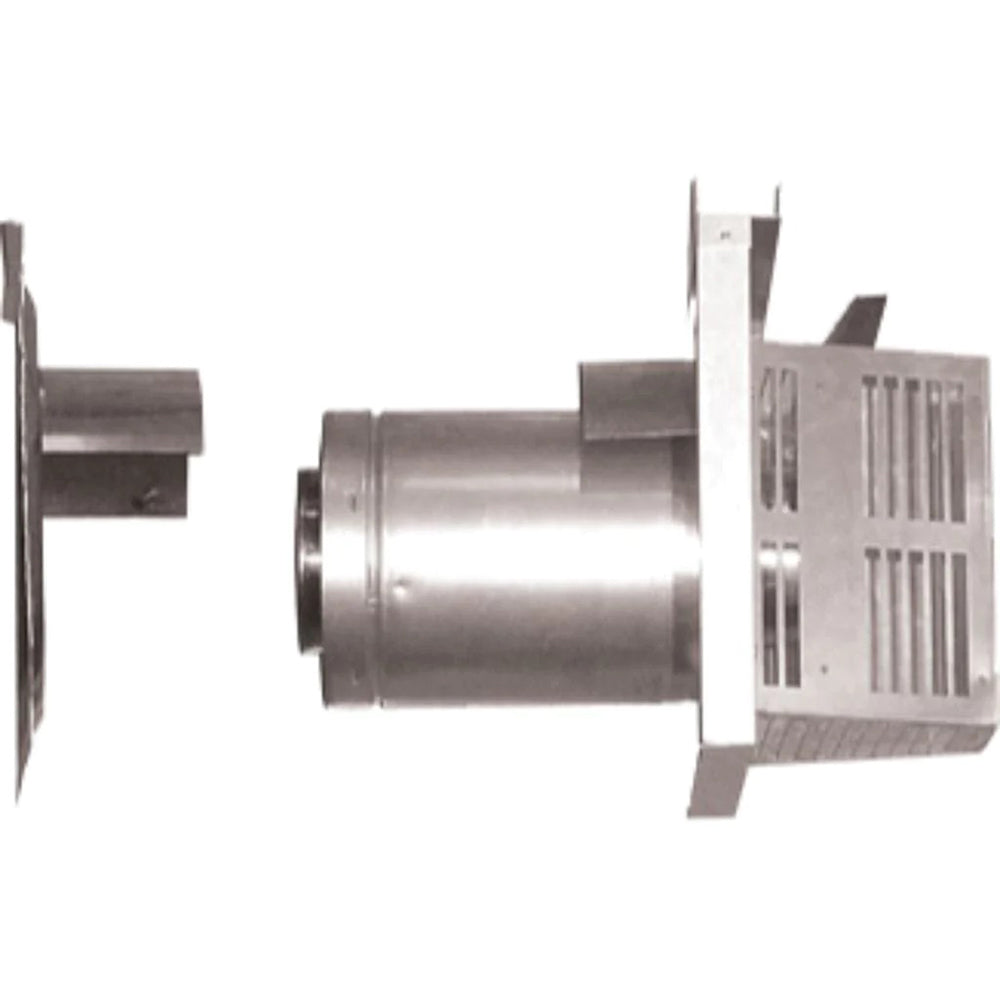 Metal horizontal flue termination kit with vent hood and flue pipe, gray finish