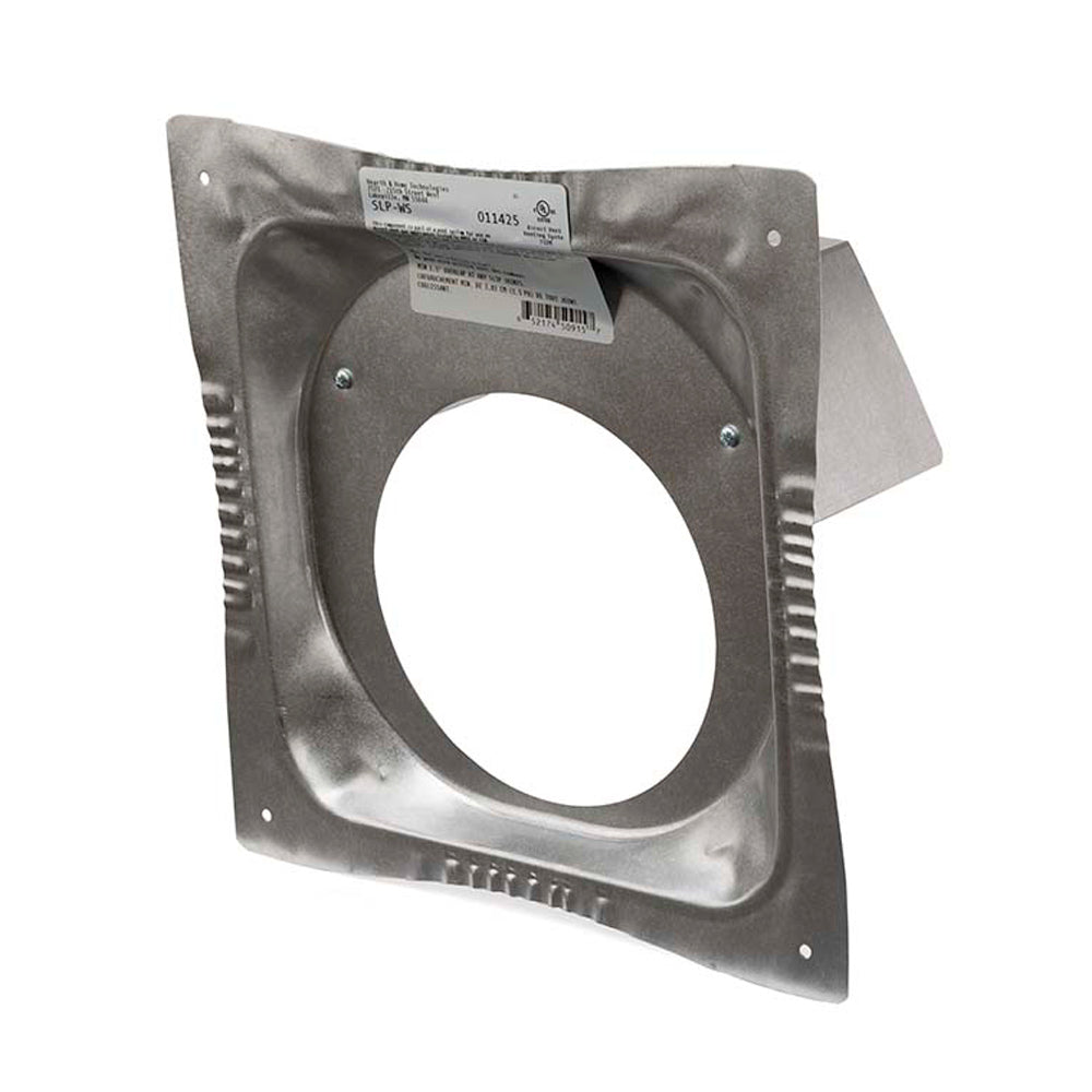 Metal wall firestop flange plate with round opening and screw holes