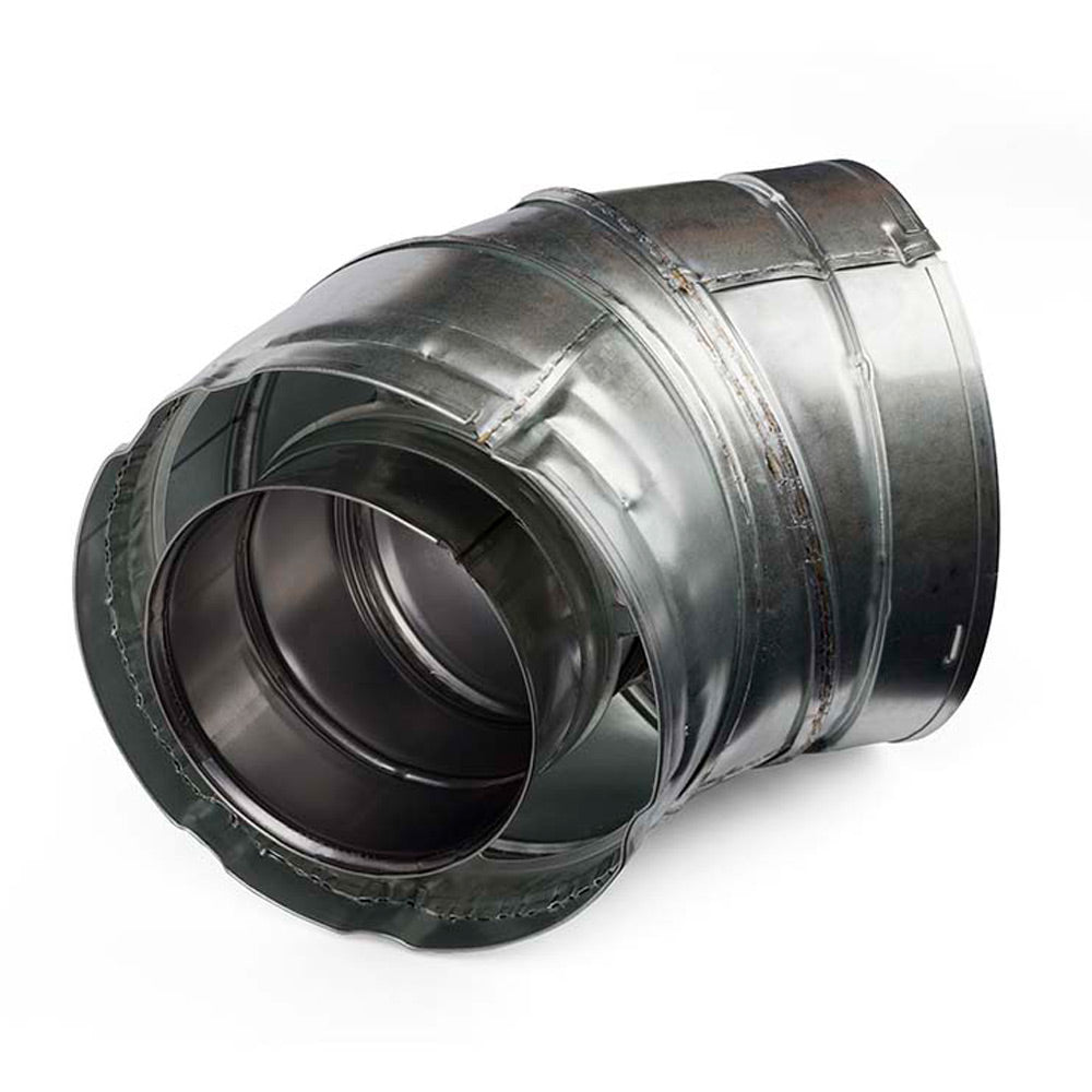 45 degree metal duct elbow with black inner seals and reinforced seams