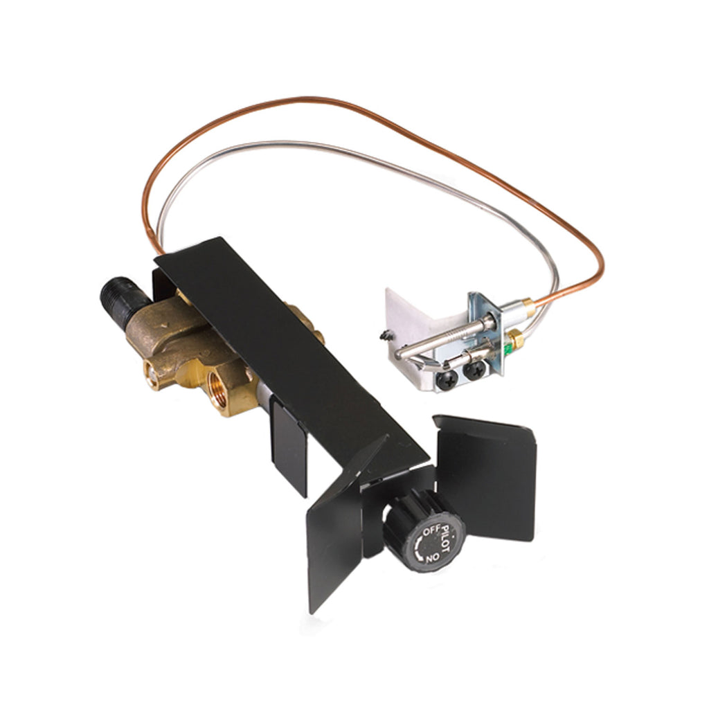 Vented burner valve assembly with ignition switch, wiring, and gas fittings
