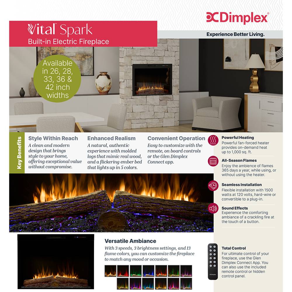 Vital Spark built-in electric fireplace brochure panel with flame imagery