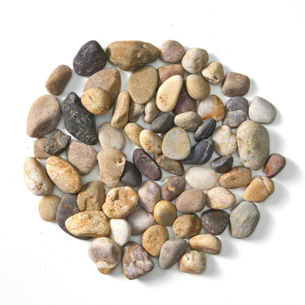 Small river rock set with mixed smooth stones in tan, gray, and dark gray