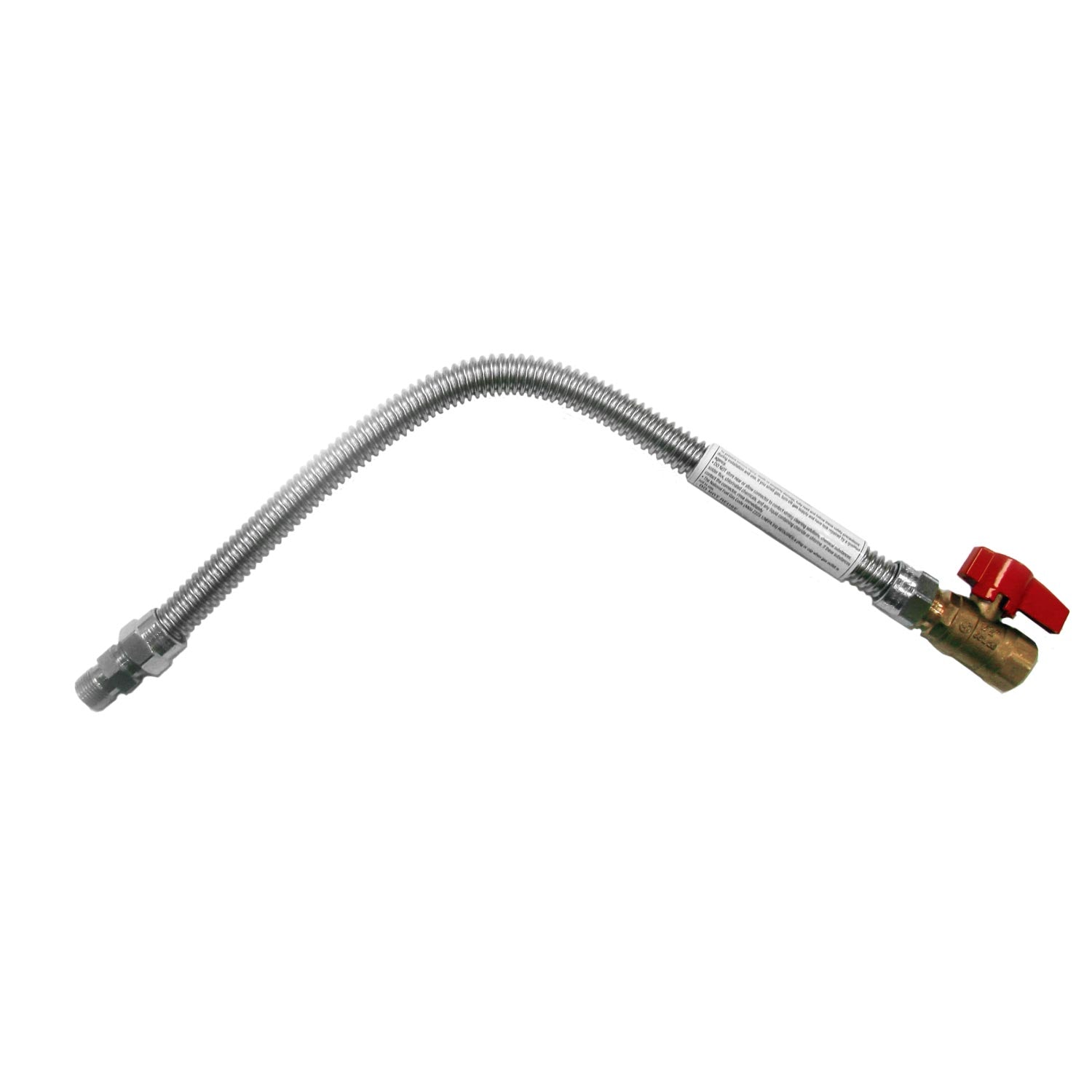 HPC Fire Stainless Steel Gas Flex Line with On/Off Valve, 3/8-Inch ID with 1/2-Inch FIP x 3/8-Inch MIP Fittings