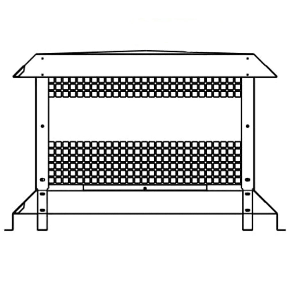 Stainless steel termination cap with two rectangular perforated mesh panels