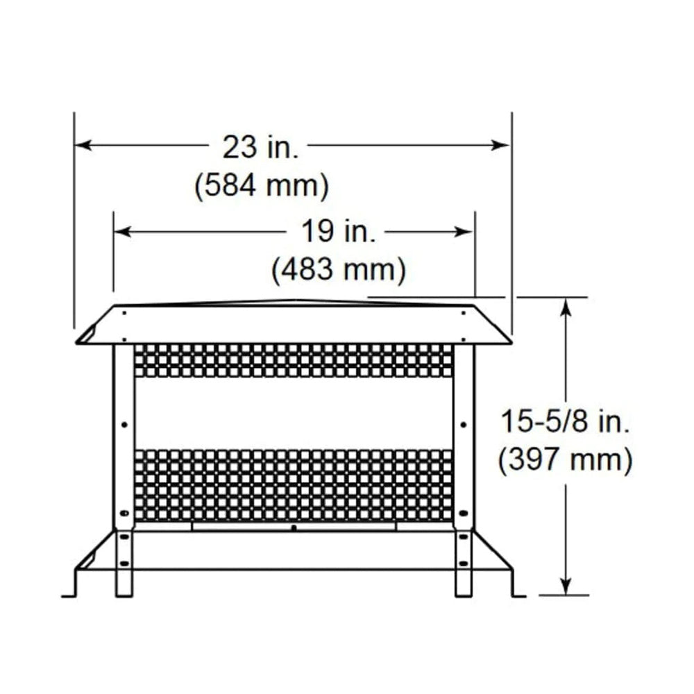Stainless steel termination cap with perforated front panel and support legs