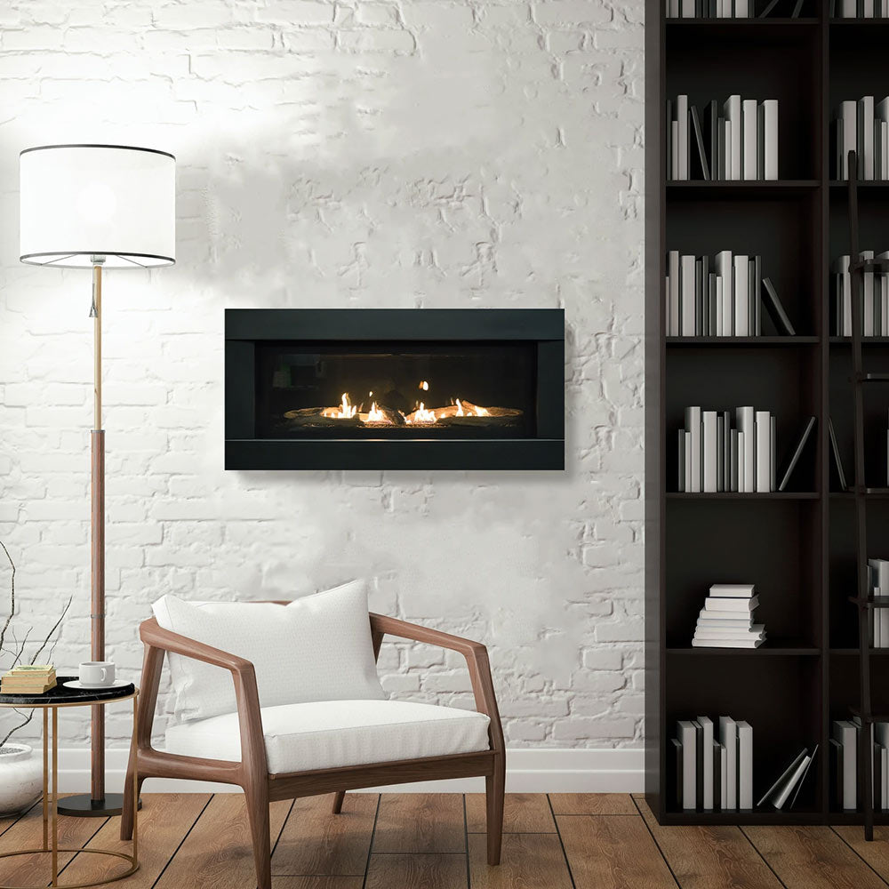 Sierra Flame STANFORD-55G-DELUXE 55-Inch Stanford Direct Vent Built-In Linear Gas Fireplace with Fireglass and Rock Media