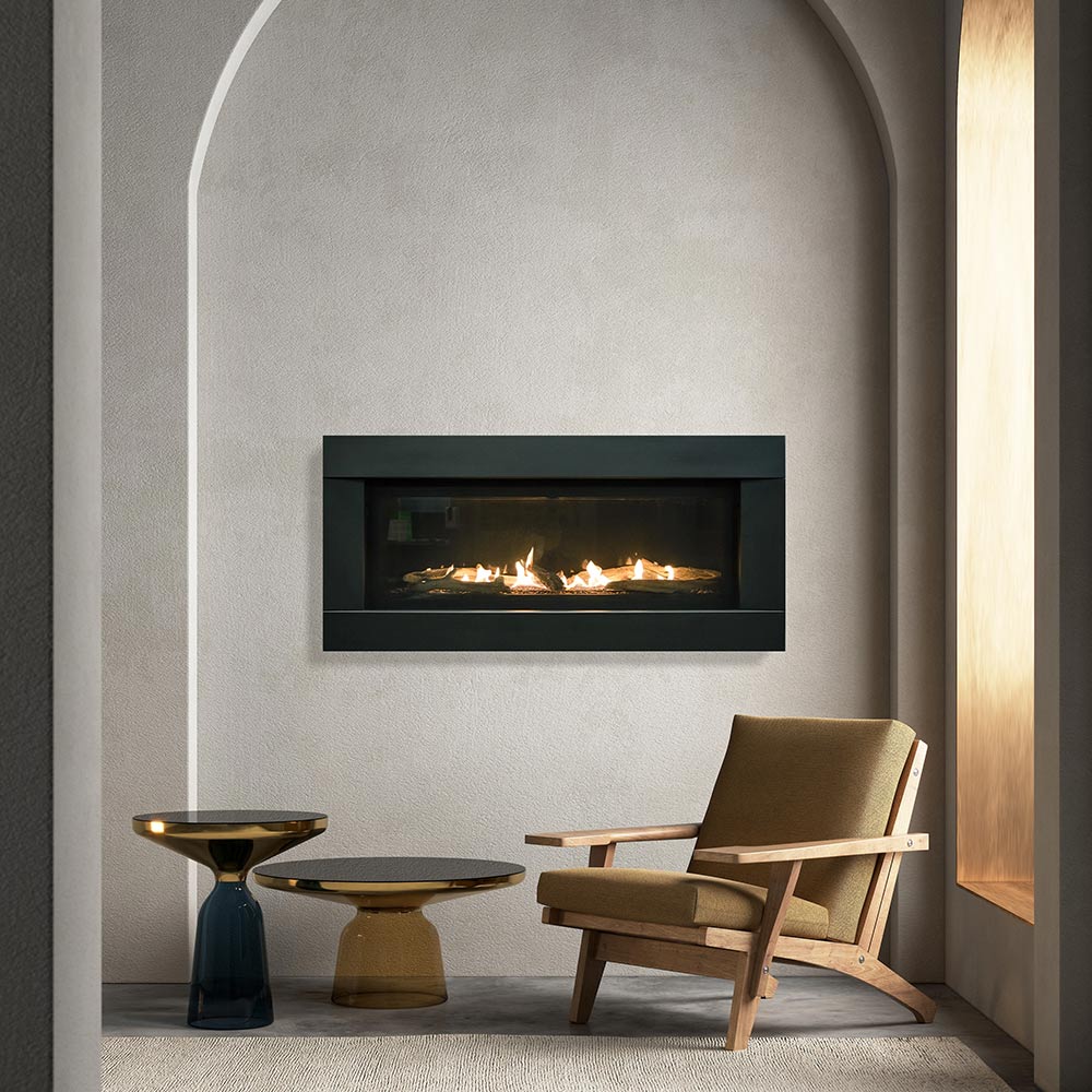 Sierra Flame STANFORD-55G-DELUXE 55-Inch Stanford Direct Vent Built-In Linear Gas Fireplace with Fireglass and Rock Media