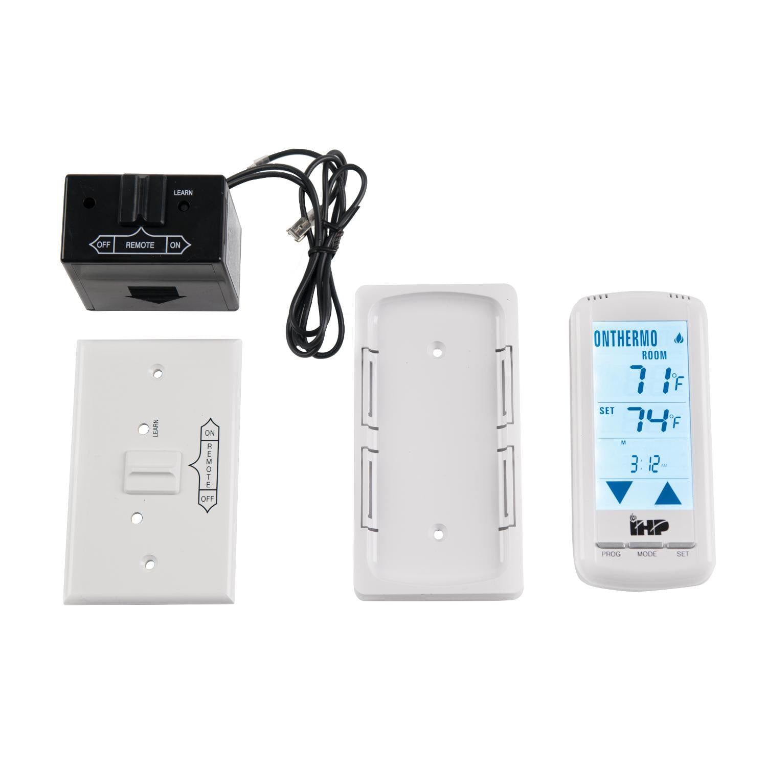 Fireplace remote control set with receiver and wall switch, thermostat display