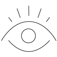Simplified line drawing of an eye with a white background