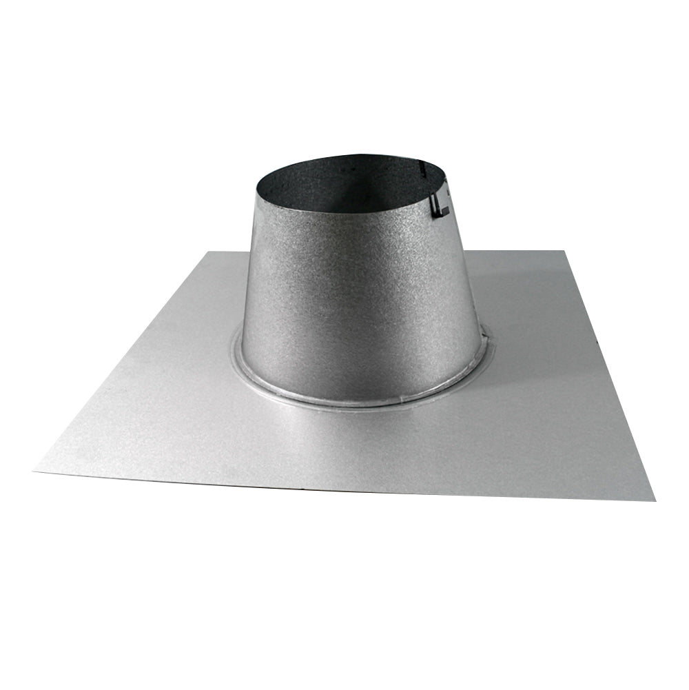 Gray metal roof flashing with round collar for direct vent pipe