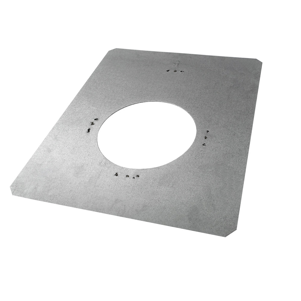 Gray rigid firestop plate with circular vent opening, square profile