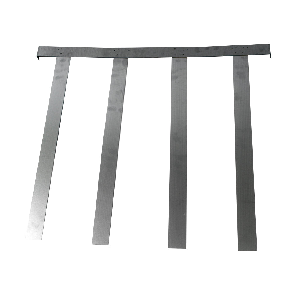Dark gray metal support straps with straight legs and top bar