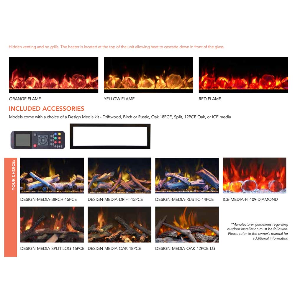 Amantii Symmetry Bespoke Extra Tall 50-Inch Indoor/Outdoor Built-In Smart Electric Fireplace on Pedestal
