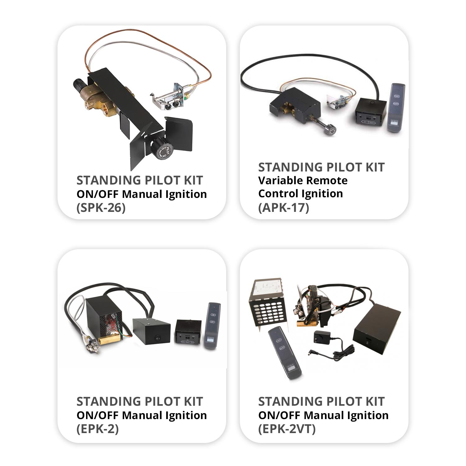 Standing pilot kit components with wires, remote, and control modules
