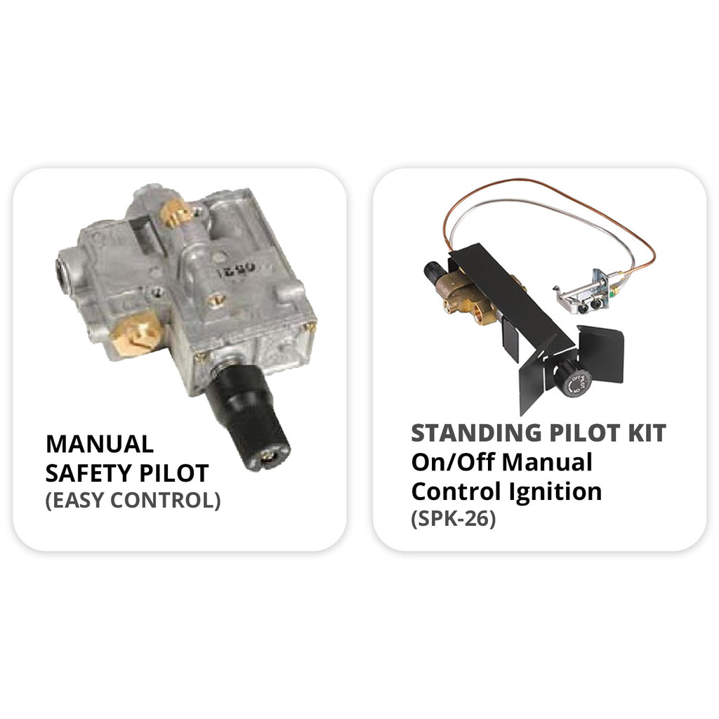 Gas pilot control components for manual on/off and standing pilot ignition
