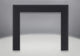 Fireplace trim kit with dark gray rectangular frame and two vertical side legs