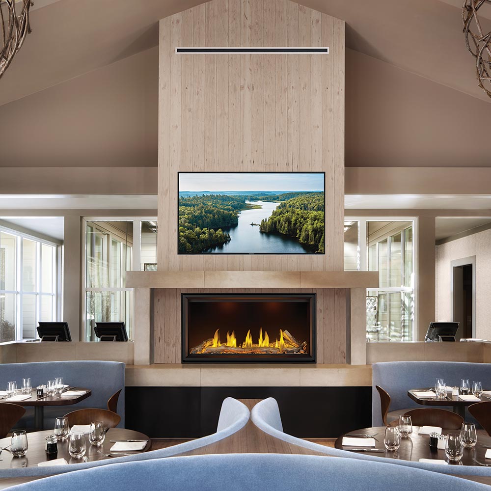 Napoleon Tall Linear Vector 74-Inch Single-Sided Direct Vent Gas Fireplace with Luminous Logs