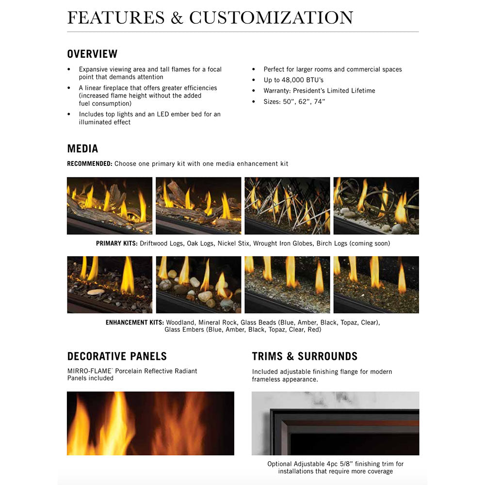 Tall direct vent gas fireplace with flame and ember media enhancement preview