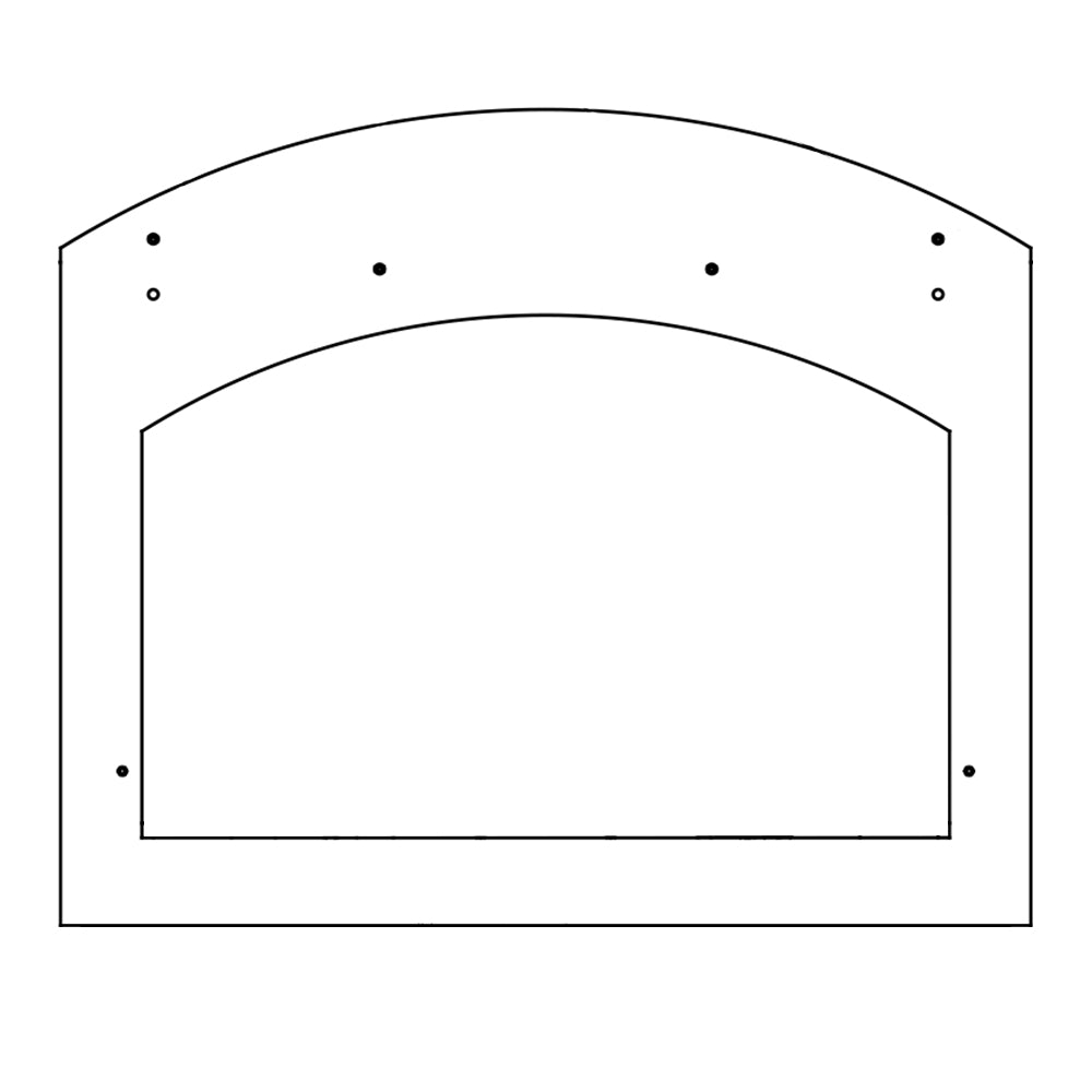 Arched metal finishing template with two arched outlines and mounting holes