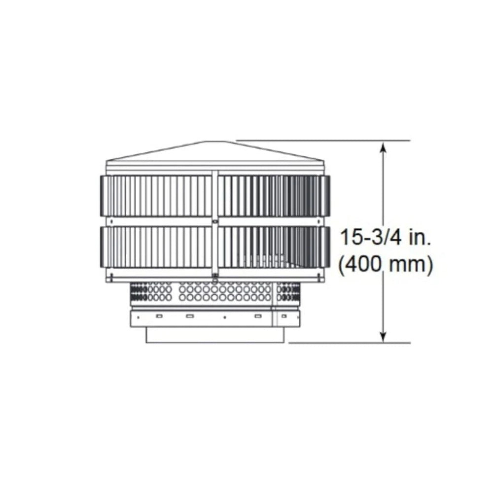 Round metal termination cap with storm collar, vented top (cross-section)