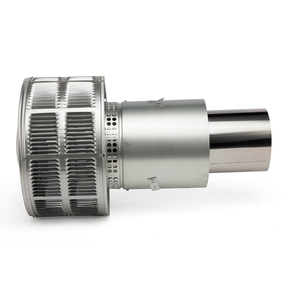 Round telescoping termination cap with storm collar, vented louvers and metal finish