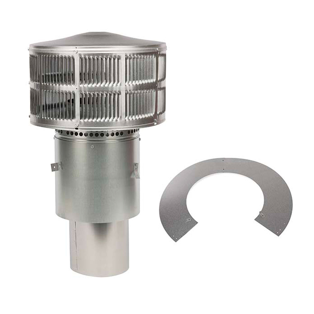 Stainless vented termination cap with storm collar pieces, round top and cylinder body