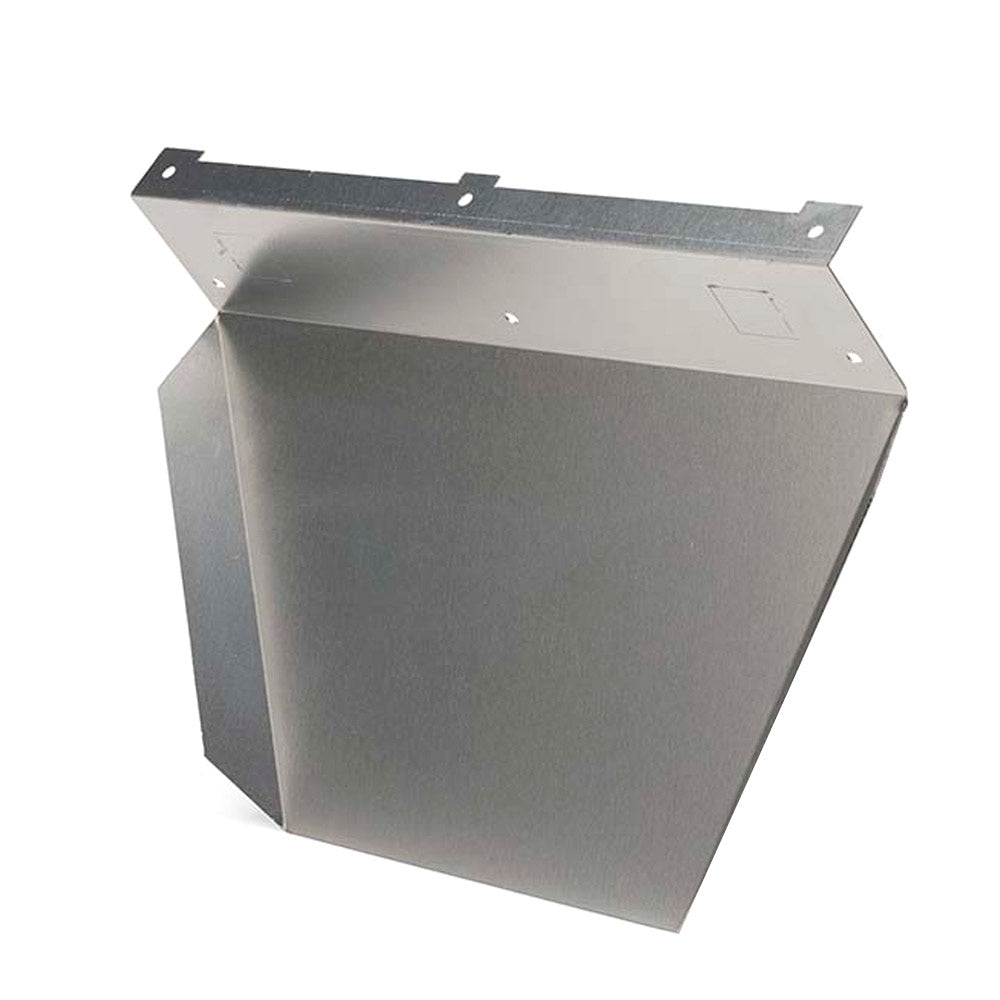 Vinyl siding shield, gray metal panel with front opening and top mounting brackets