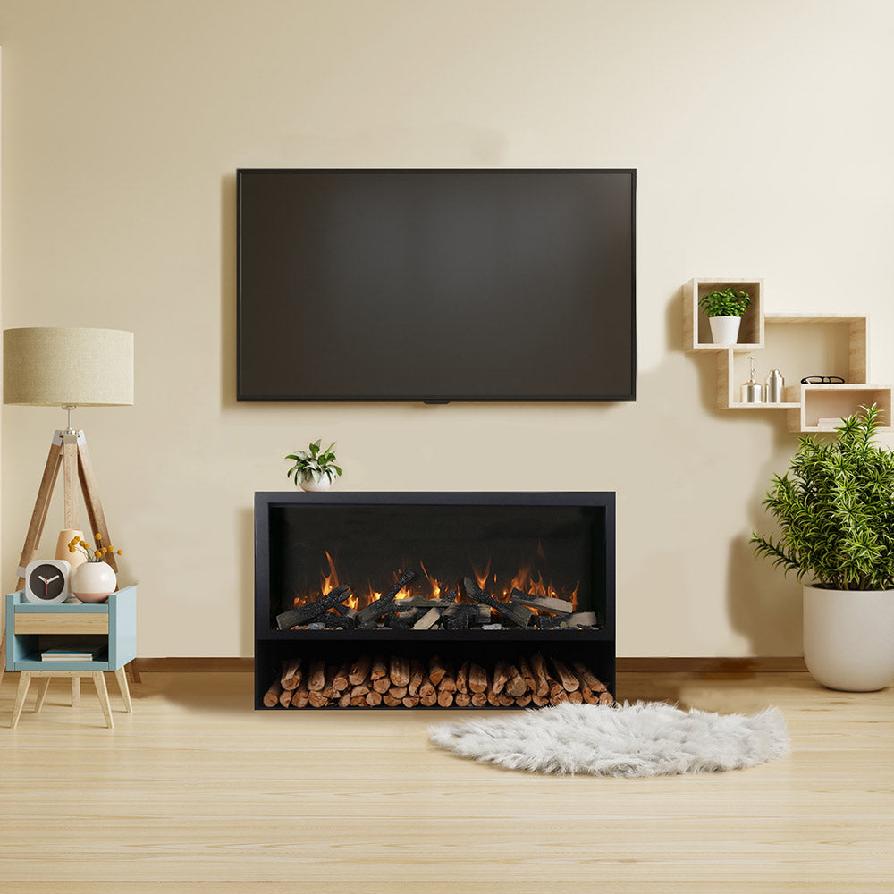 Amantii Symmetry Bespoke Extra Tall 50-Inch Indoor/Outdoor Built-In Smart Electric Fireplace on Pedestal