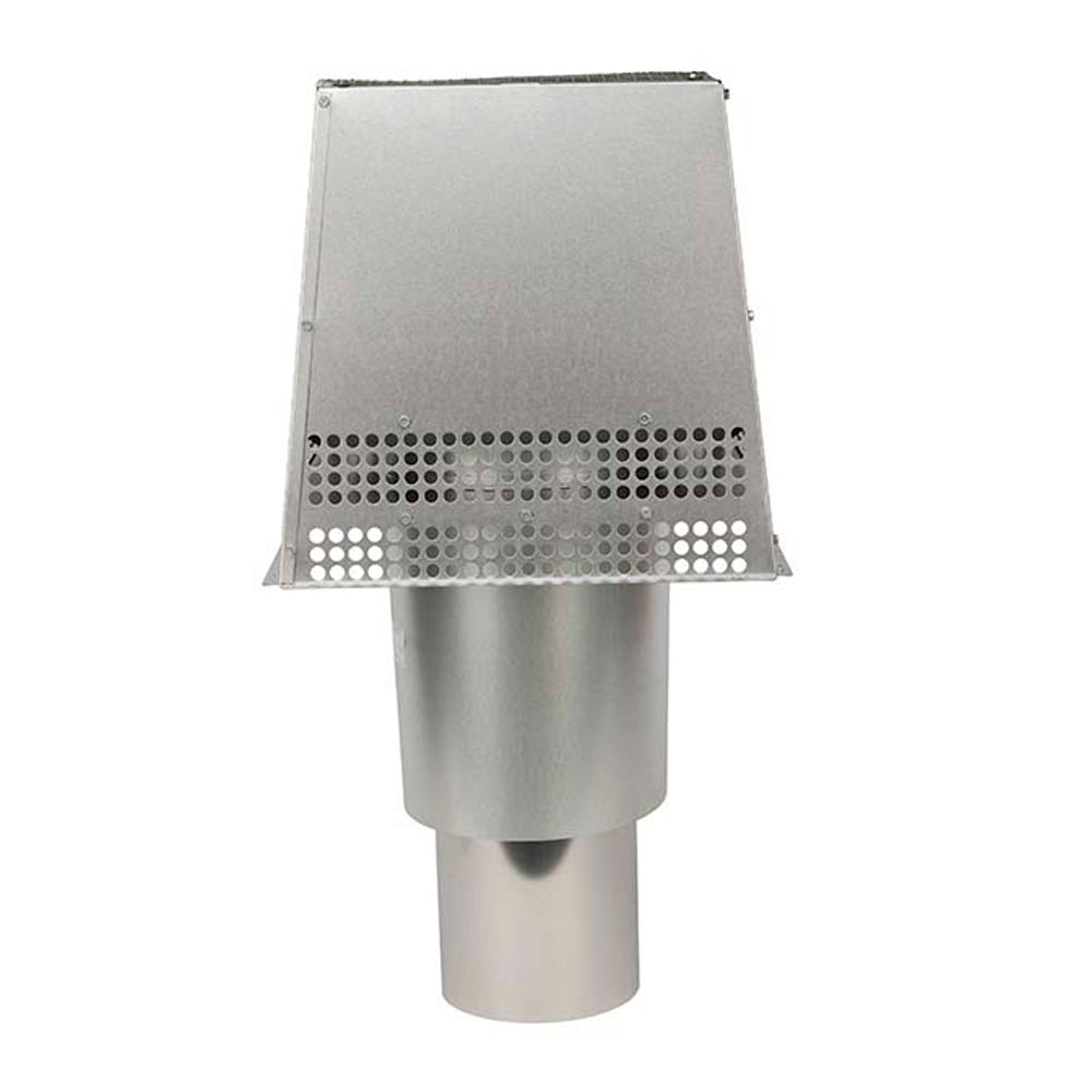 Trapezoid metal termination cap with perforated lower edge and vertical cylindrical section