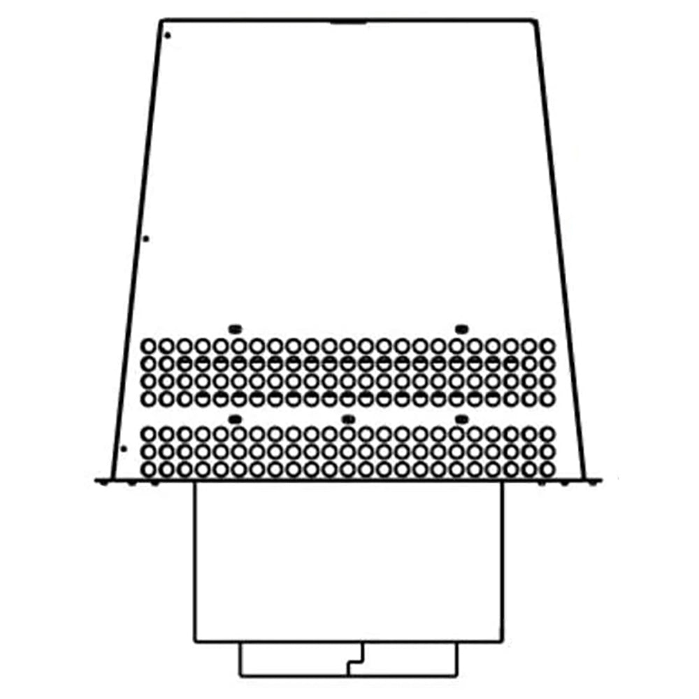 Black trapezoid termination cap with two rows of circular rivet-like holes