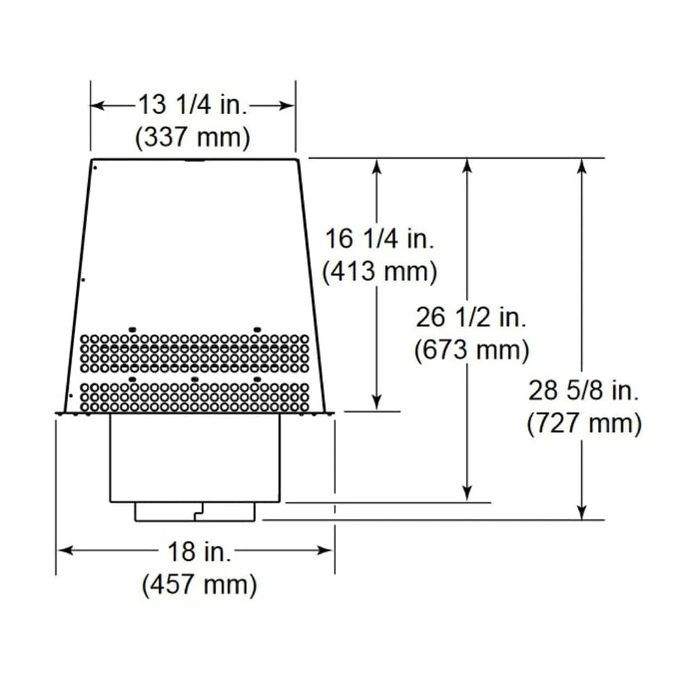 Trapezoid termination cap diagram with dimensions: 18 in wide, 28 5/8 in high