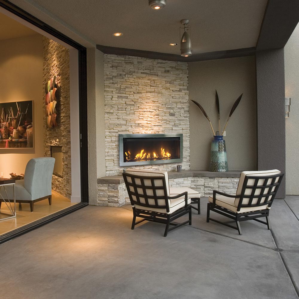 Sierra Flame TAHOE-45 45-Inch Tahoe Outdoor Vent-Free Linear Built-In Gas Fireplace with Electronic Ignition, Remote Control and Media Set