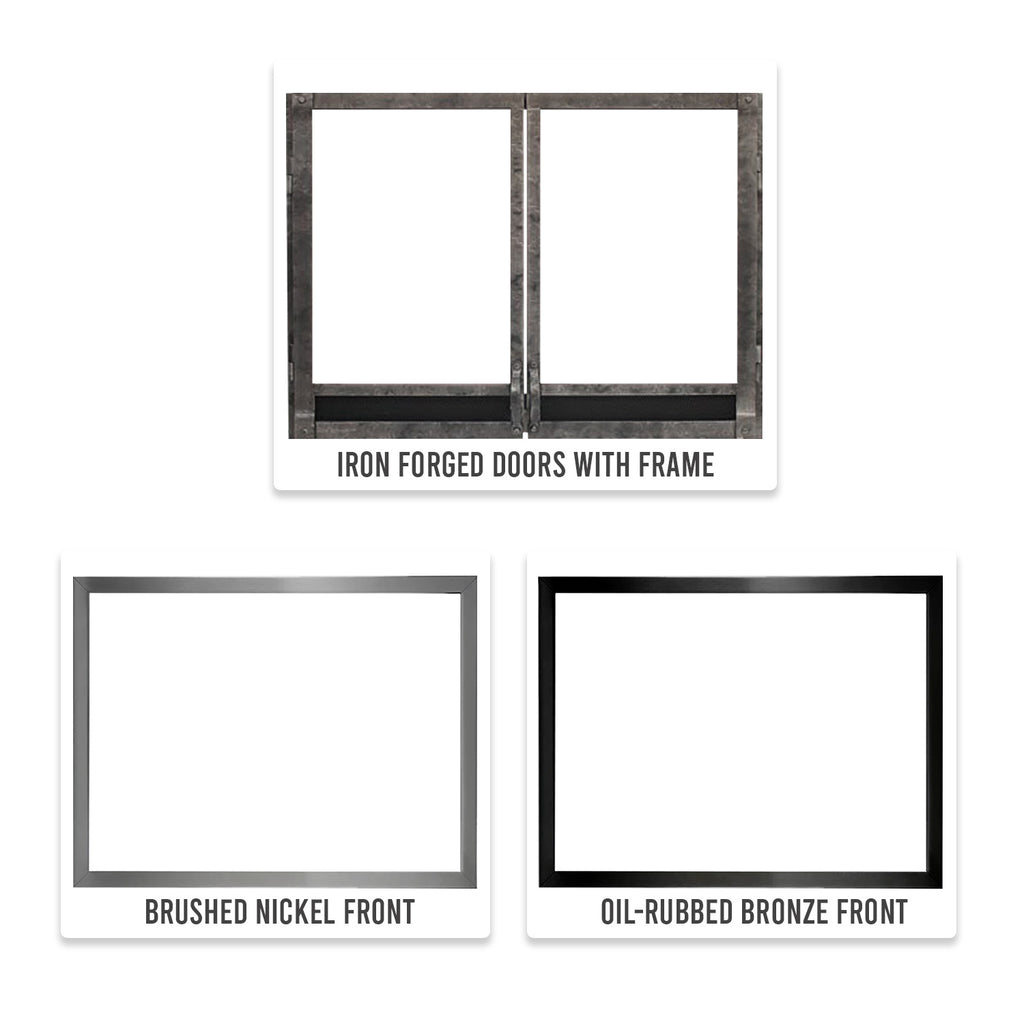 Iron forged door frame with front panels in brushed nickel and oil-rubbed bronze