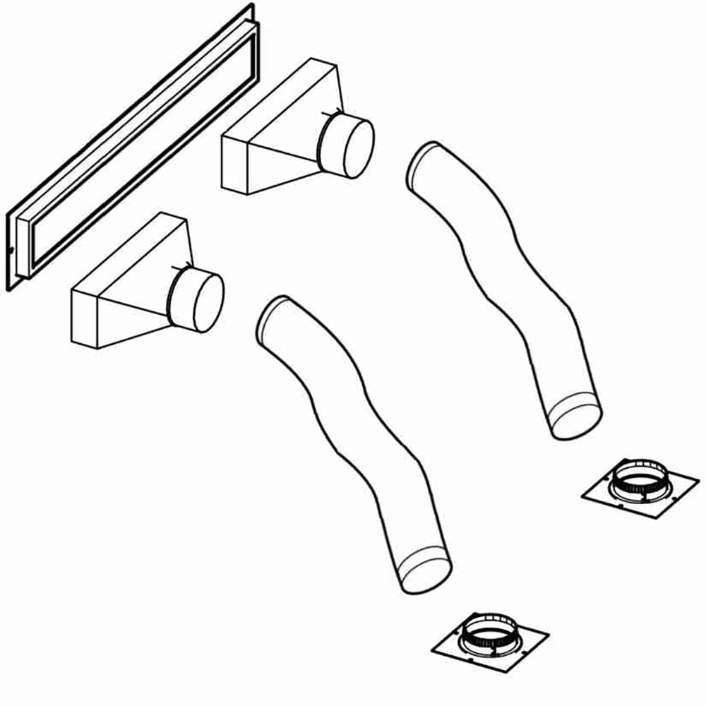 Metal front grill heat management system with curved duct and mounting plates