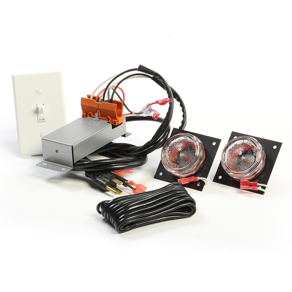 Universal accent light kit with two round lamps, metal control box, wiring harness