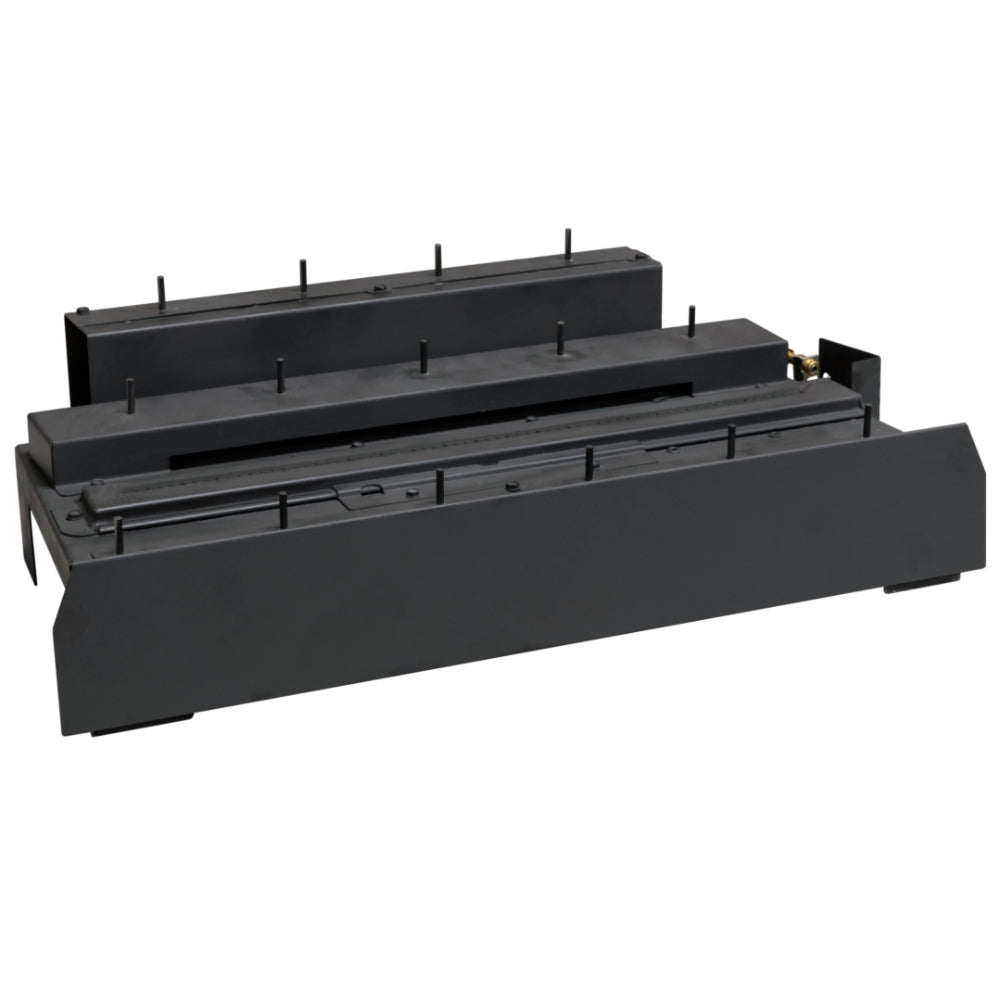 Ventless burner tray and manifold with poker-style igniters, black steel housing