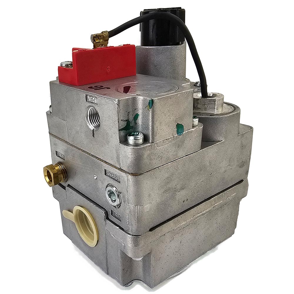 Millivolt replacement gas valve with side inlet ports and red top control block