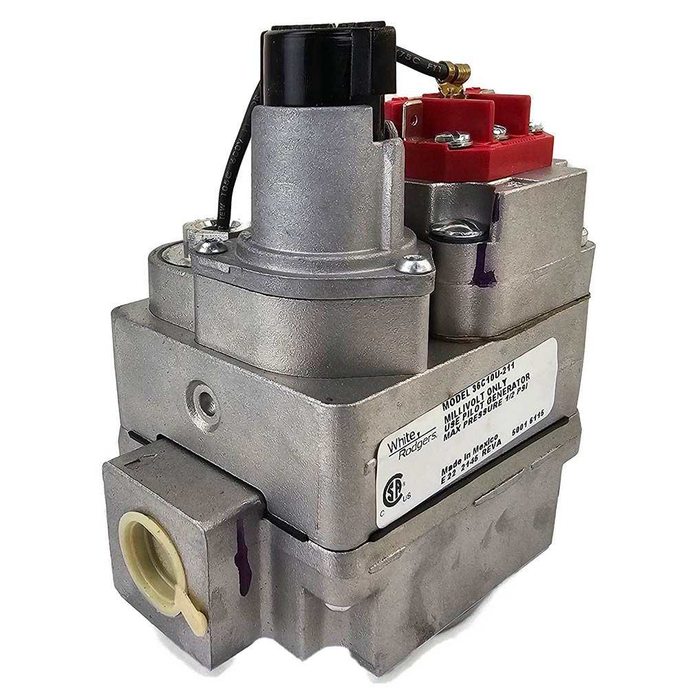 Millivolt replacement gas valve with label plate, black wiring, and red module