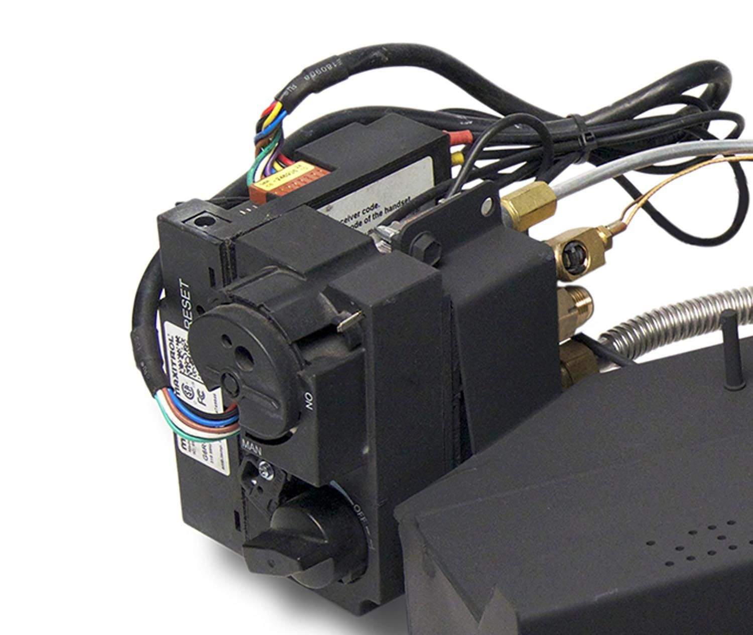 Gas log valve and ignition control module with wiring harness and metal connectors