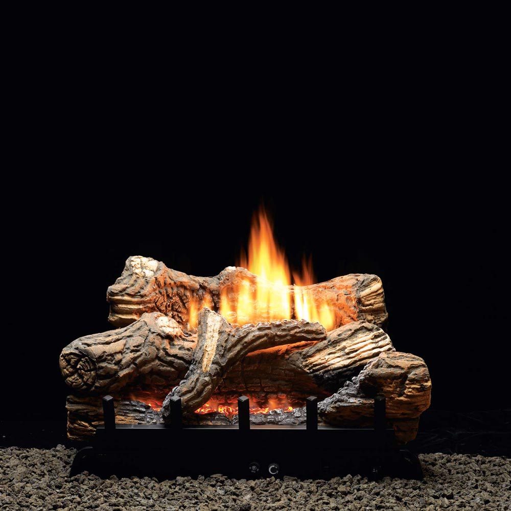 White Mountain Hearth VFDTxx Flint Hill Ceramic Fiber Gas Log Set with Ventless Burner and Adjustable Valve