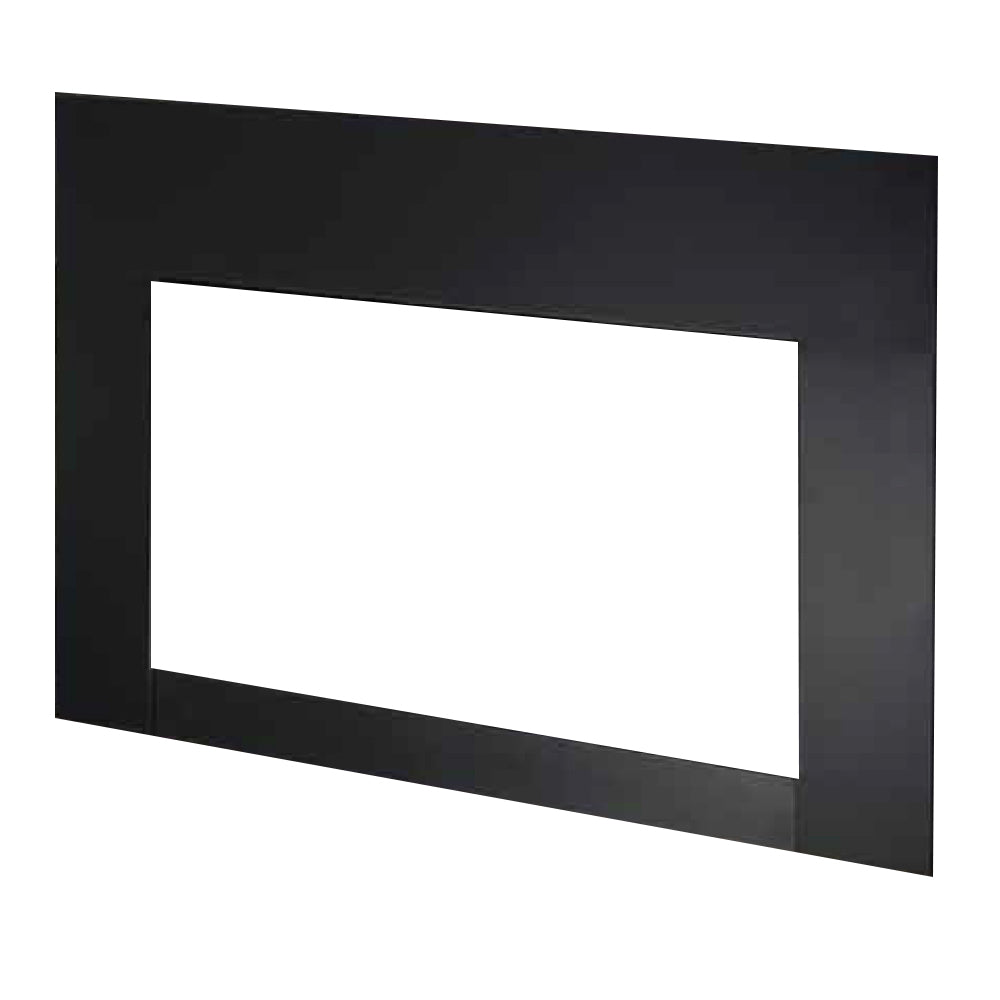 Small black fireplace surround frame, 43"W x 32"H, rectangular opening