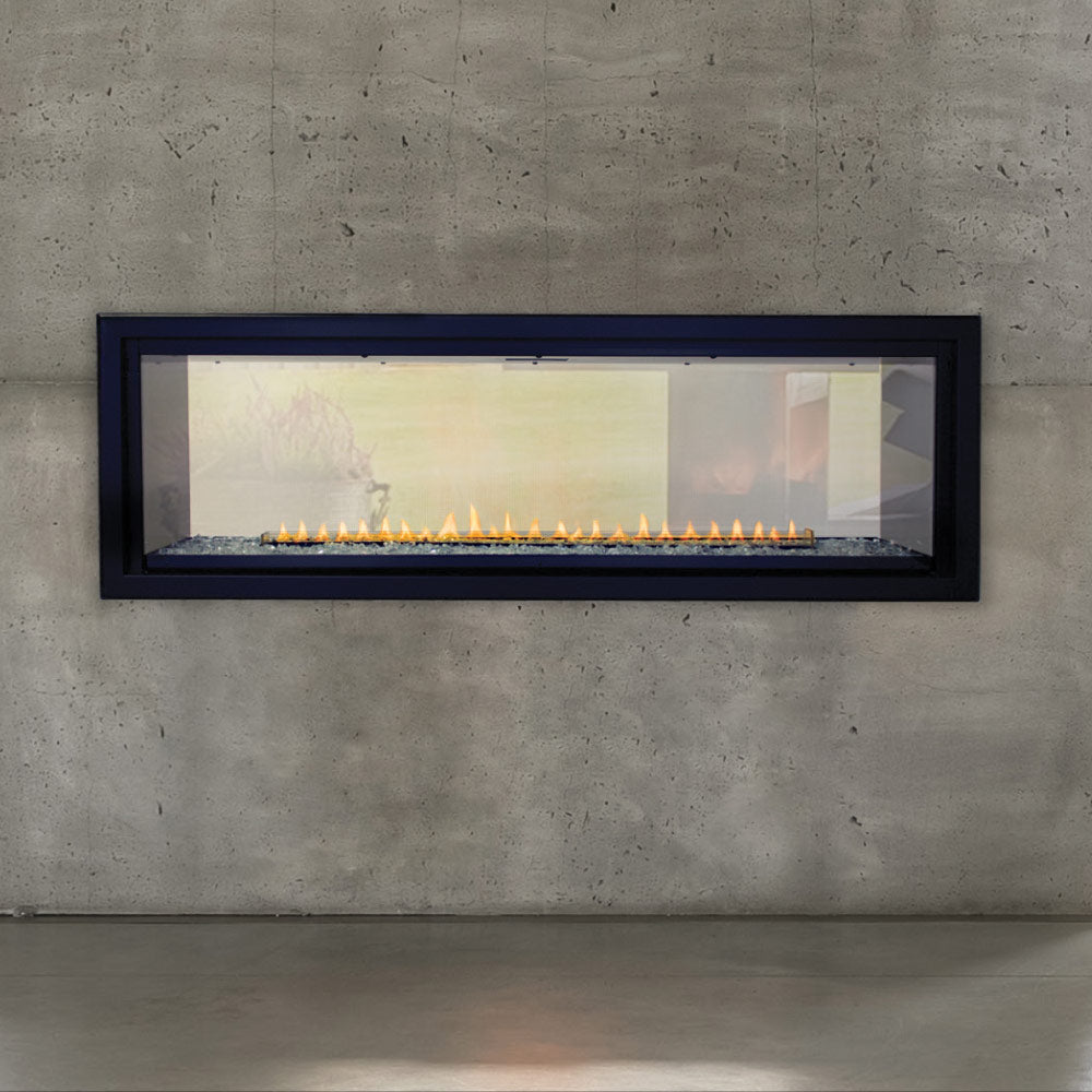 White Mountain Hearth VFLB60SP90 Boulevard Ventless Linear Double Sided Fireplace with Barrier and Intermittent Pilot with Thermostatic Remote Control, 60-Inches
