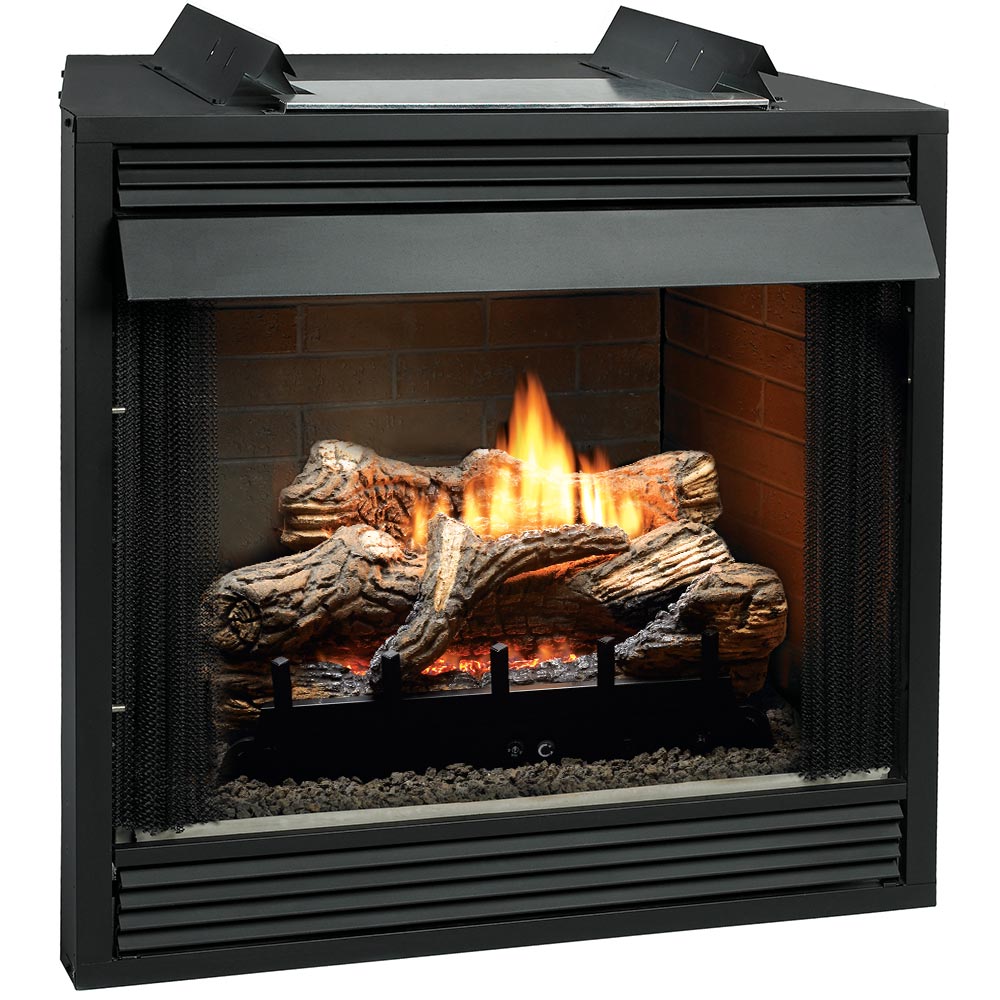White Mountain Hearth VFP36FB Breckenridge Ventless Premium Firebox with Flint Hill Gas Log Set and Contour Burner, 36-Inches