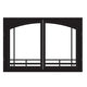 Decorative firebox doors, dark finish, with arched panels and horizontal grille bars