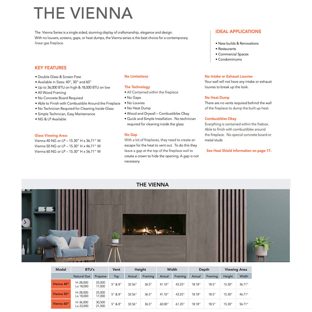 Sierra Flame VIENNA-50 50-Inch Vienna Direct Vent Built-In Linear Gas Fireplace
