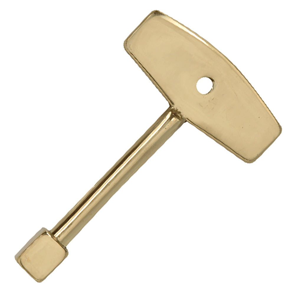 Brass gas valve key with long handle and circular hole plate