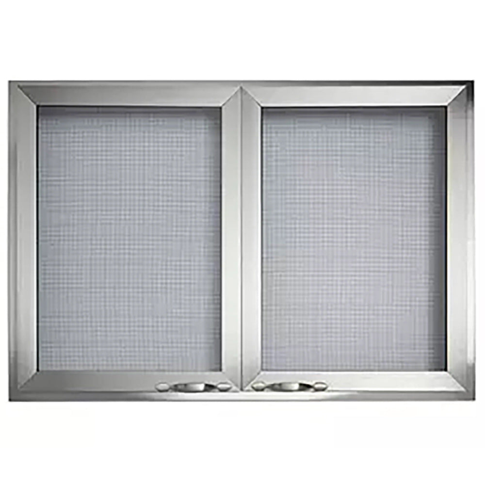 36-inch stainless steel mesh cabinet doors with two hinged panels and handles